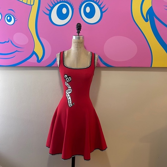 Alaia Mon Coeuxx est a papa Red Knit Fit Flare Dress - Picture 1 of 11